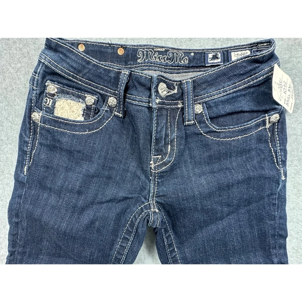 Miss Me Girls Dark Wash Denim Capri Jeans Rhinestone Lace JK6166P Size 10/12